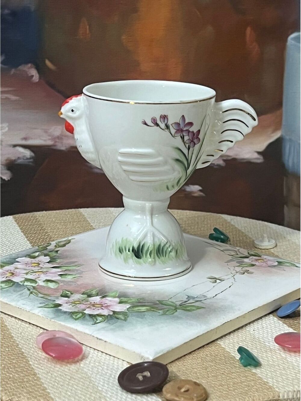 Vintage Porcelain Rooster Egg Cup